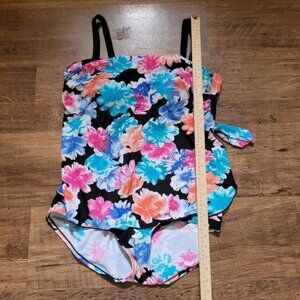 Swimsuit One Piece Floral Black Pink Size 18 Slimming Tropical Aloha